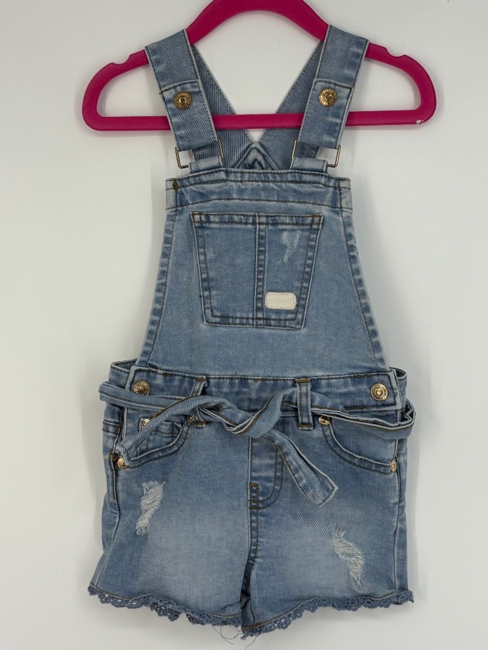 7 For All Manking Baby Girls 24 Months Shortalls Overalls Light Blue Denim Belt